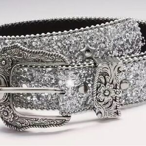 Silver Glitter Western Buckle Belt - men size 36” Accessories